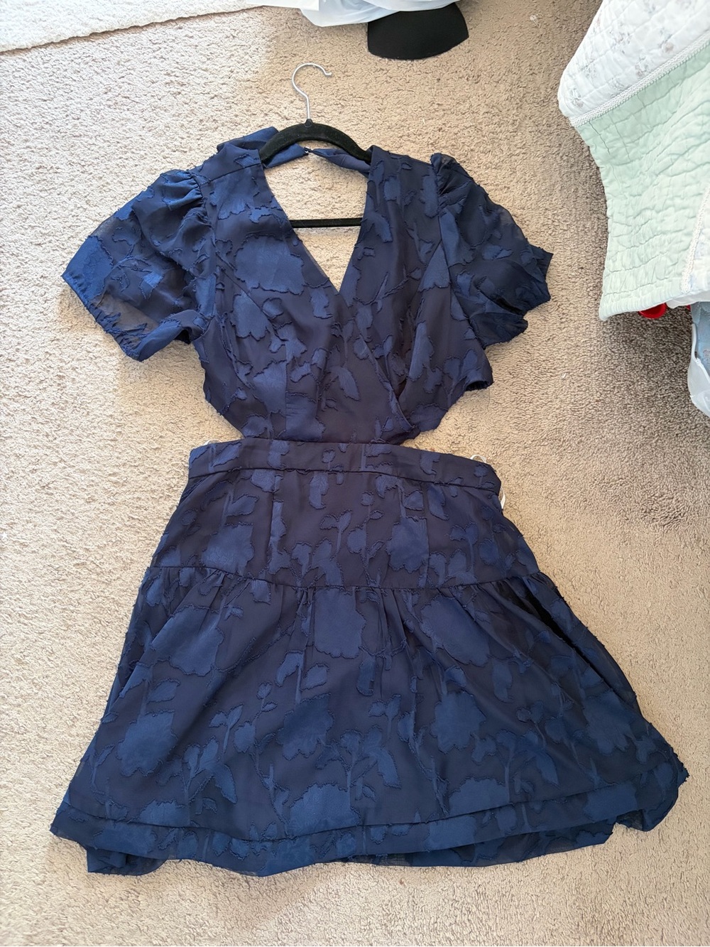 NWT Lulus Navy Floral Burnout Open Back Mini Dress Size L